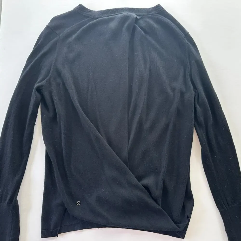 Lululemon Bring It Backbend Sweater Black Size 6 Open Back Tencel Bamboo